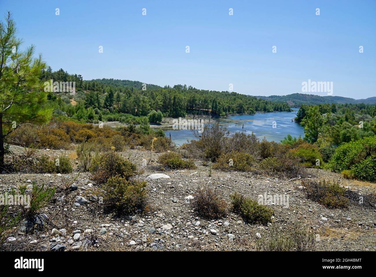artificial lake gadoura dam on rhodes in greece Stock Photo Alamy