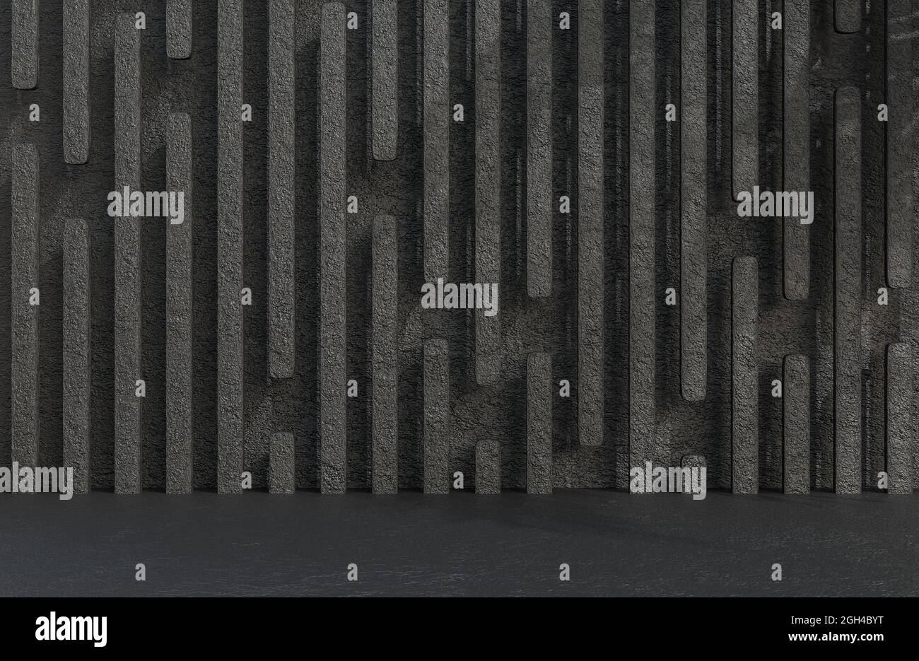 Abstract empty room black stone wall background grunge texture style ...