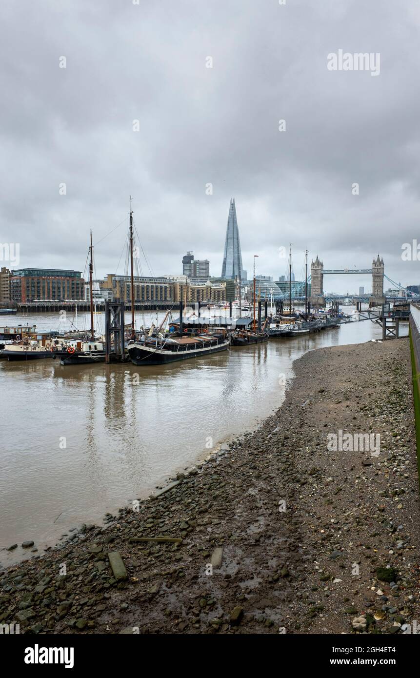 View of the London from the Thames Path at St Katherine Way Wapping ...