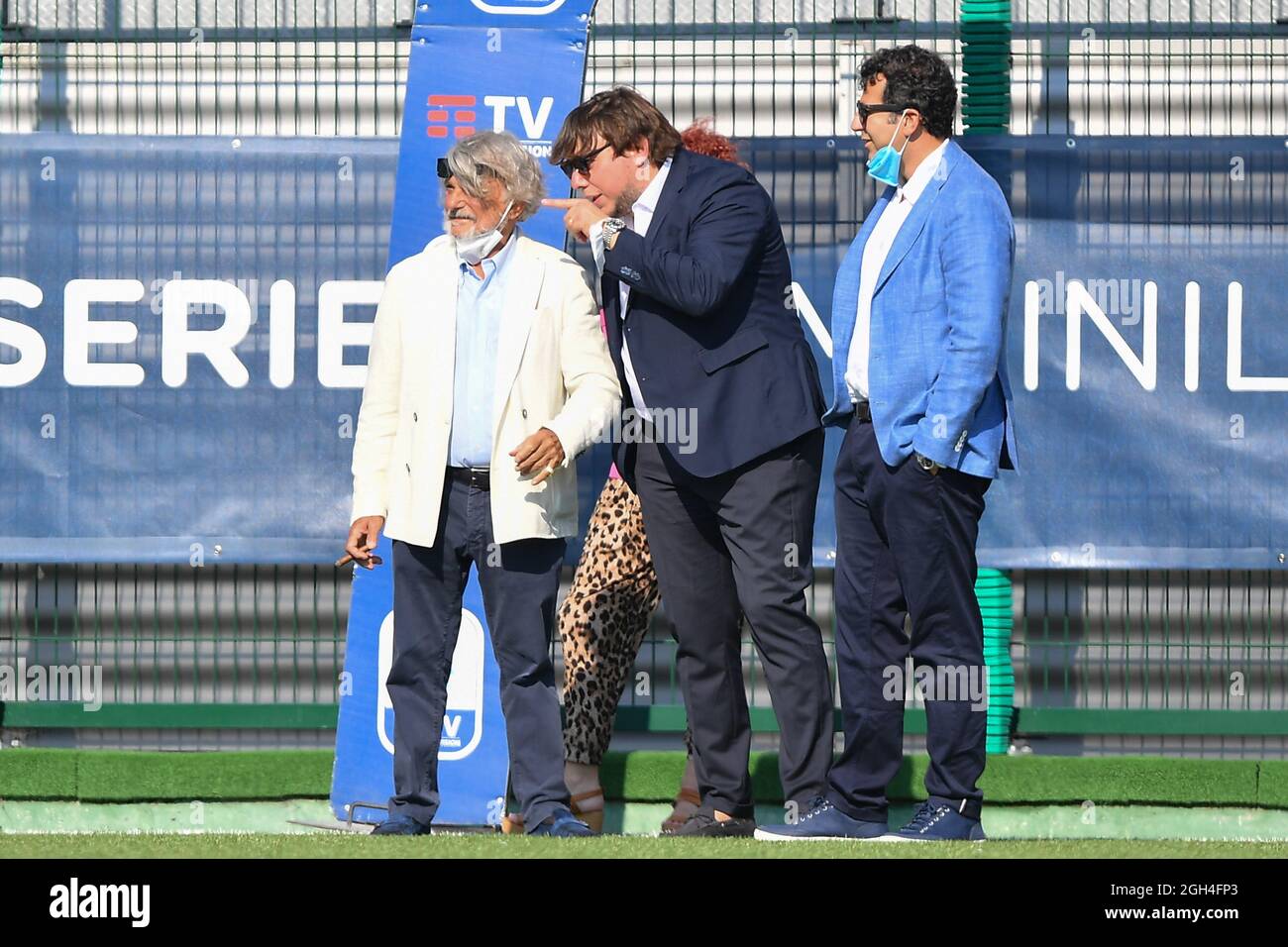 Riccardo Garrone stadium, Bogliasco (GE), Italy, September 04, 2021, Massimo Ferrero, President Uc Sampdoria and Marco Palmieri, Sampdoria women manag Stock Photo