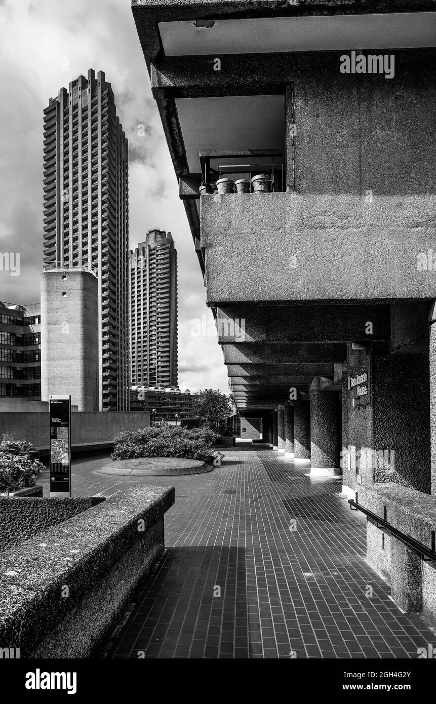 Views of the Barbican Centre brutalist architecture in London EC2 England UK Stock Photo