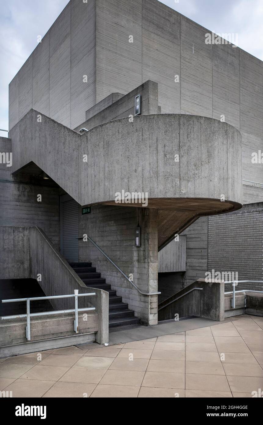 Brutalist buildings and architecture by Denys Lasdun at the National Theatre London England Stock Photo