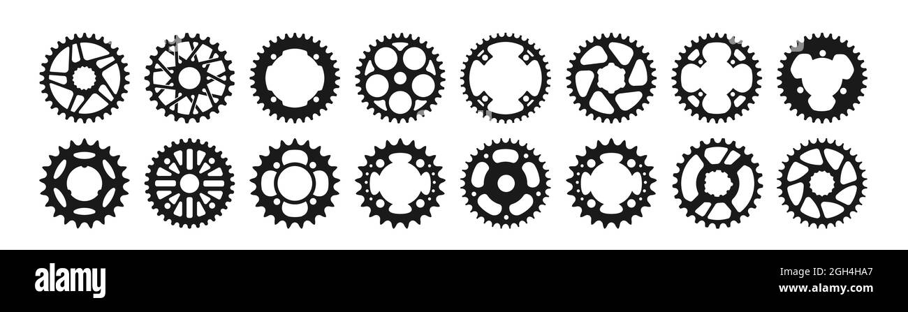 Vector set of realistic bicycle stars. A profiled wheel with teeth that ...