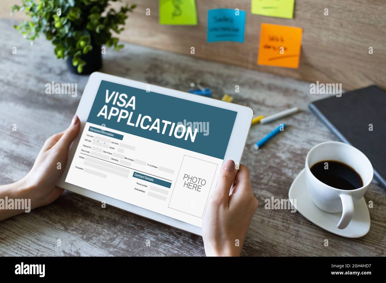 Online Visa application form on screen. Country Visit permit Stock Photo
