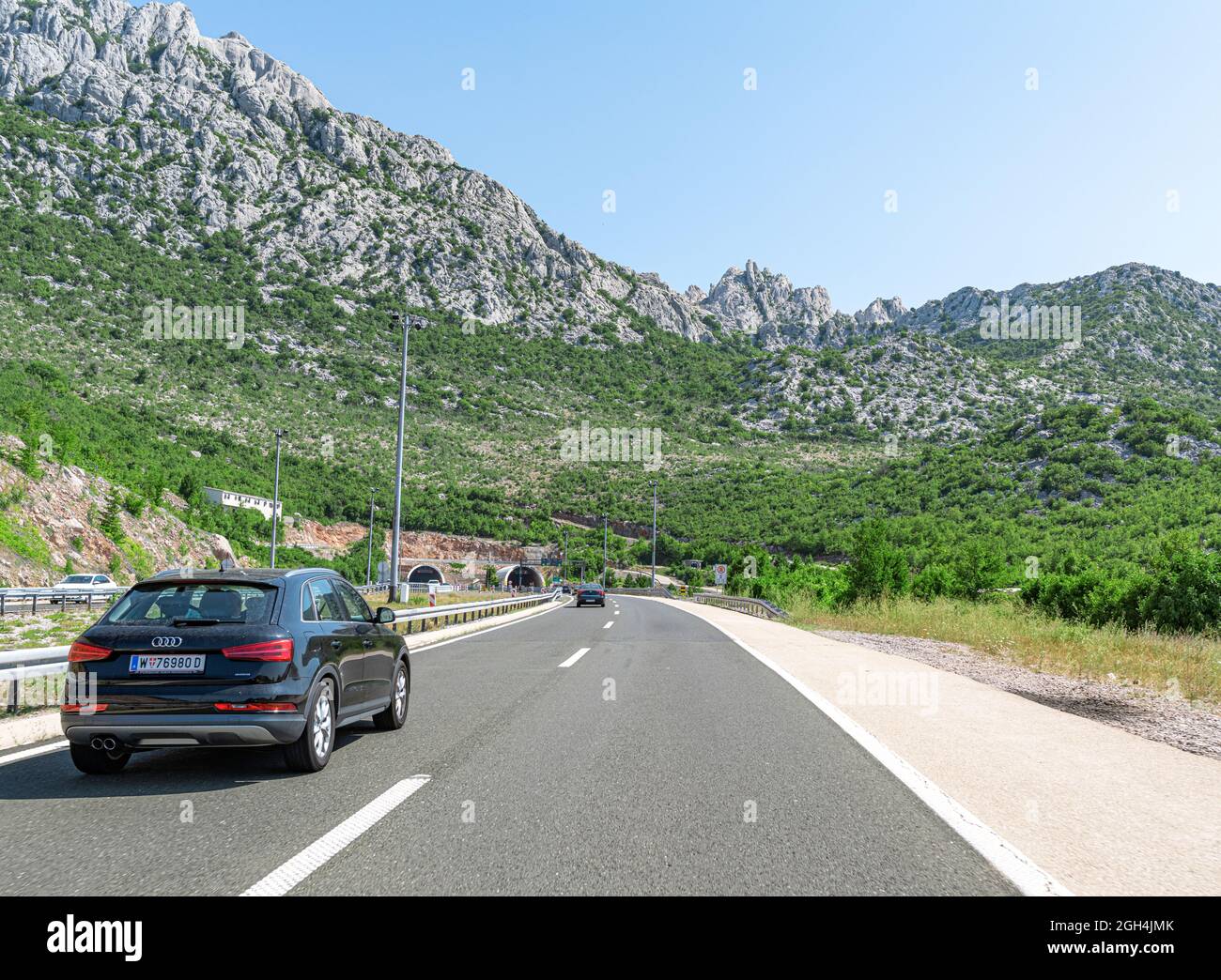Audi Q5 car on a suburban highway in Zadar, Croatia. Stock Photo