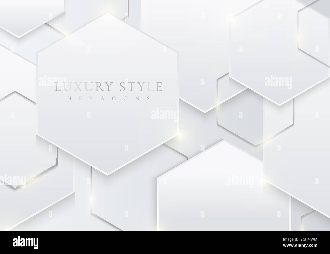 Abstract 3D white geometric hexagonal overlapping layered with lighting on clean background luxury style. Vector illustration Stock Vector