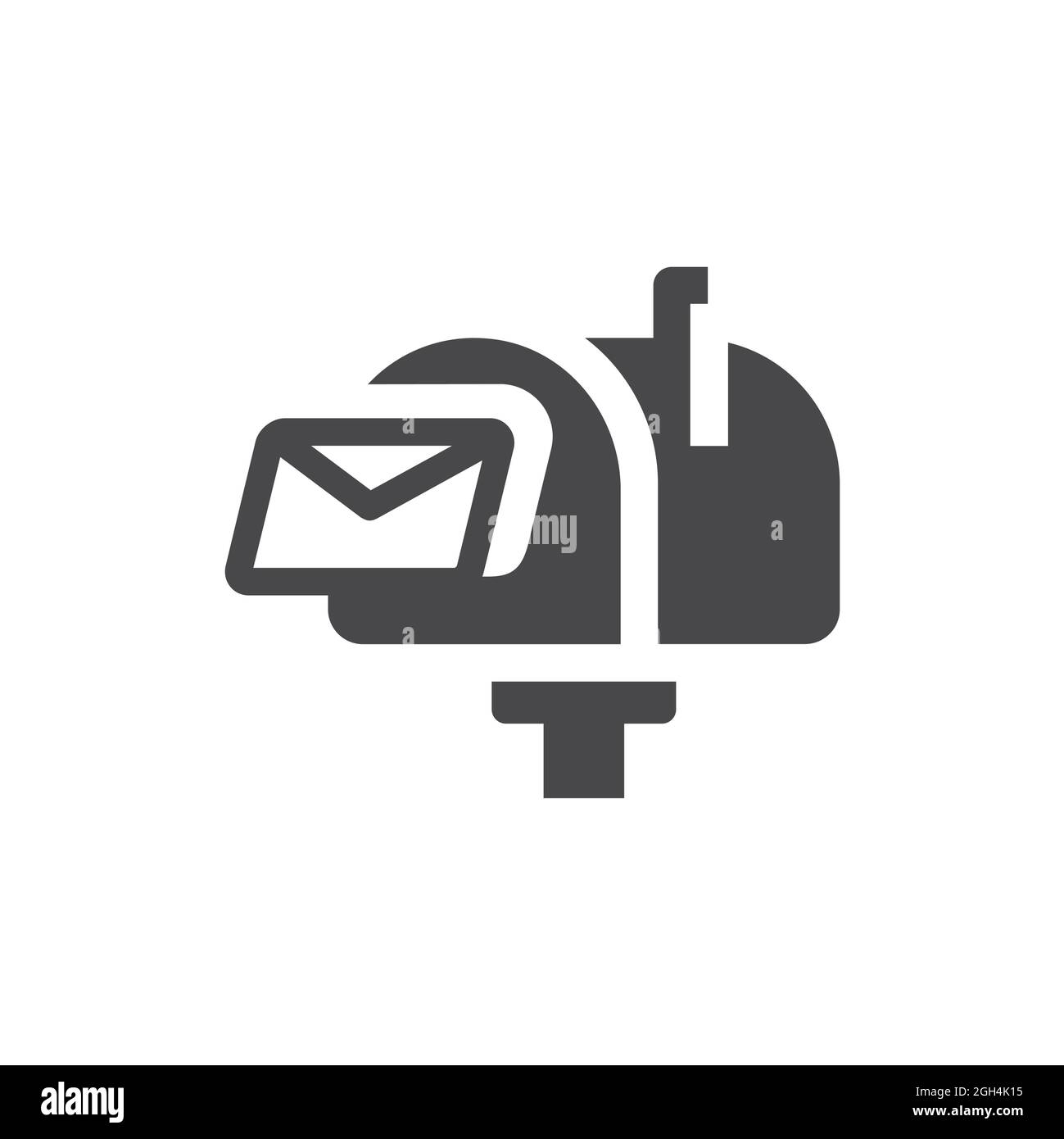 Mailbox with letter black vector icon. Retro mail or post box symbol. Stock Vector