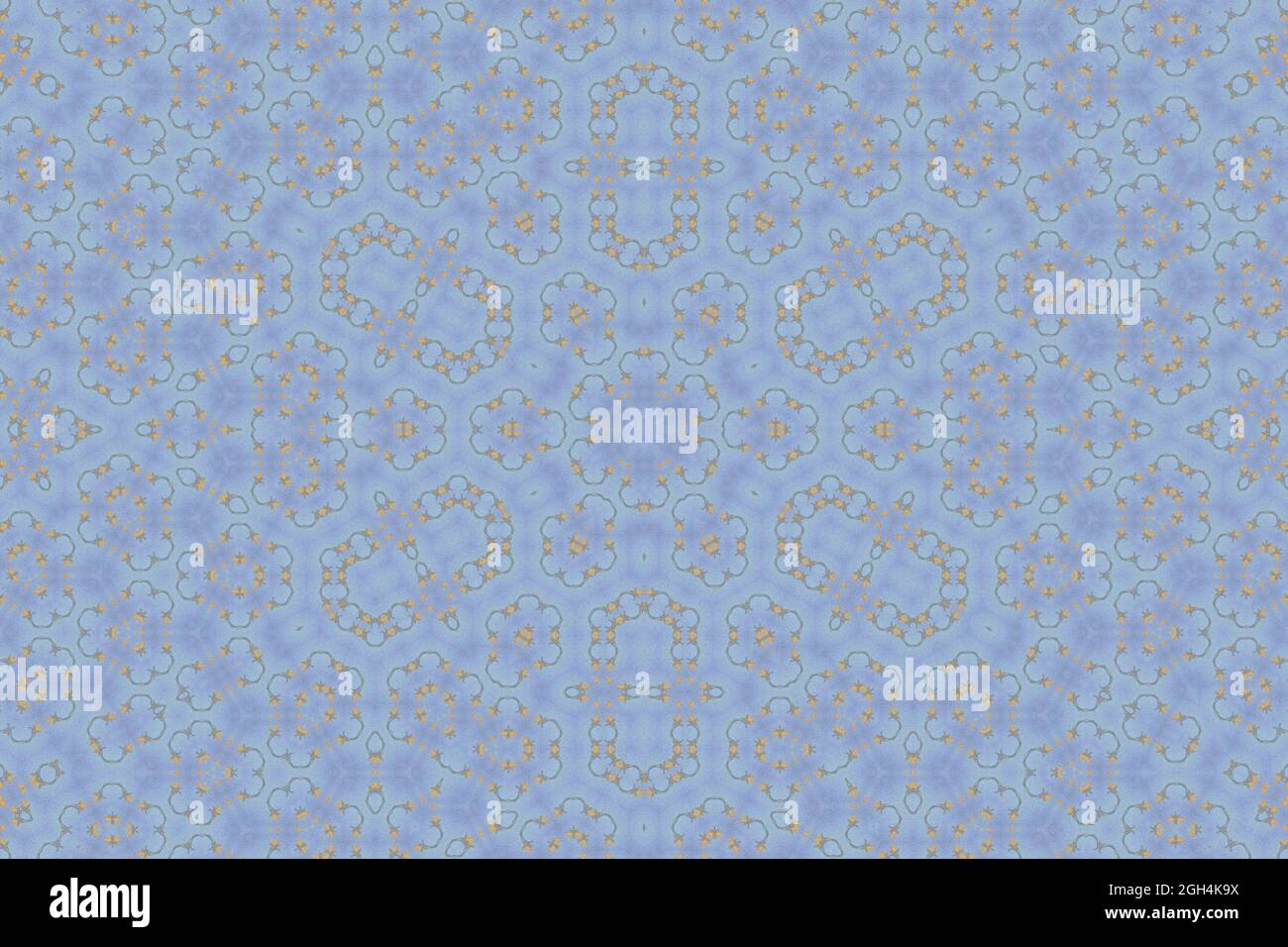 Yoga energy print. Abstract energy wall art. Blue sky and stars abstract. Blue kaleidoscope patterns. DNA abstract background and backdrops. Stock Photo