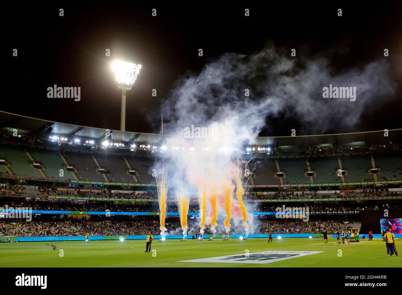 Melbourne, Australia, 1 November, 2019. Fireworks during the Twenty20 International cricket match between Australia and Sri Lanka at The Melbourne Cricket Ground on November 01, 2019 in Melbourne, Australia. Credit: Dave Hewison/Speed Media/Alamy Live News Stock Photo