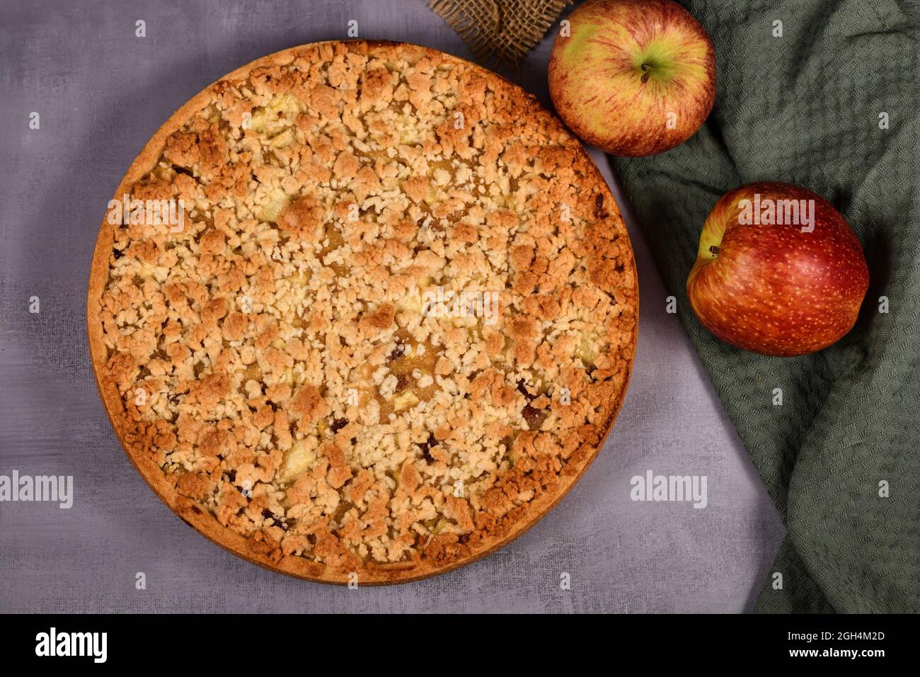 Traditional European apple pie with topping crumbles called 'Streusel' Stock Photo