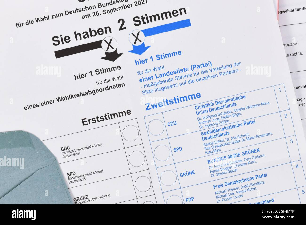 Germany. Ballot paper for German federal parliament election called 'Bundestagswahl' Stock Photo