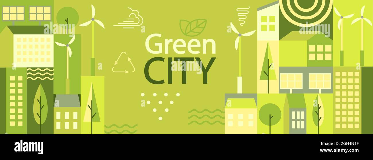 Green city horizontal banner. Stock Vector