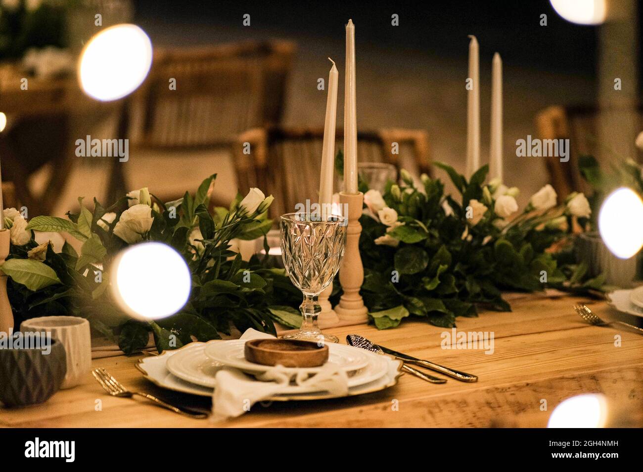 beach dinner romantic set up Stock Photo