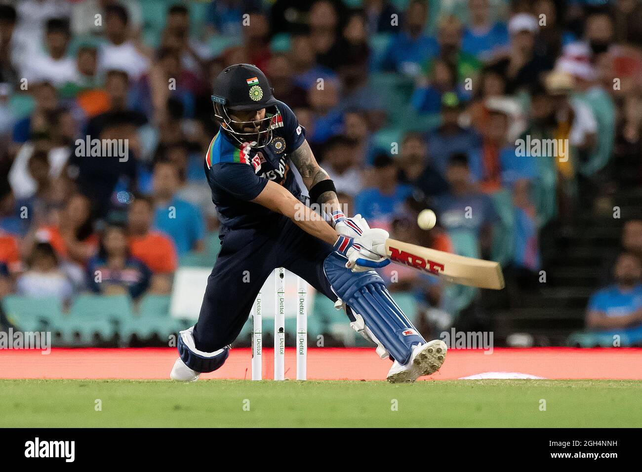 Sydney, Australia, 6 December, 2020. Virat Kohli of India hits the ball during the Dettol T20 Series cricket match between Australia and India at the Sydney Cricket Ground on December 07, 2020 Sydney, Australia, 6 December, 2020. Virat Kohli of India hits the ball during the Dettol T20 Series cricket match between Australia and India at the Sydney Cricket Ground on December 07, 2020