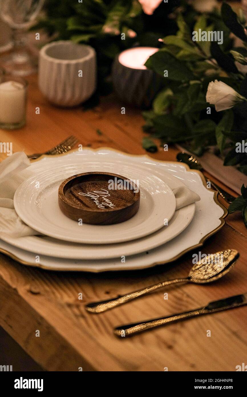 beach dinner romantic set up Stock Photo