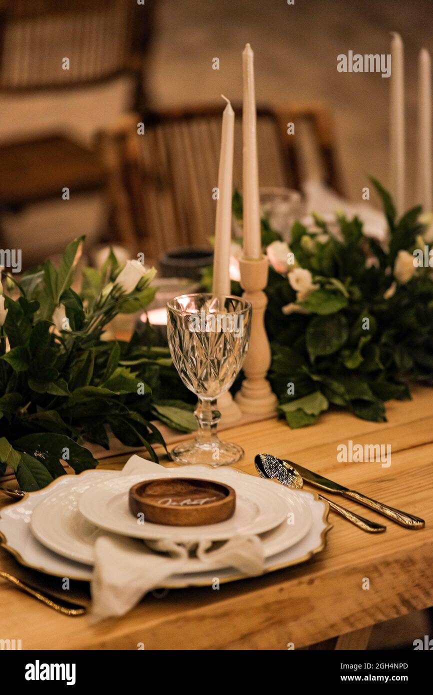 beach dinner romantic set up Stock Photo