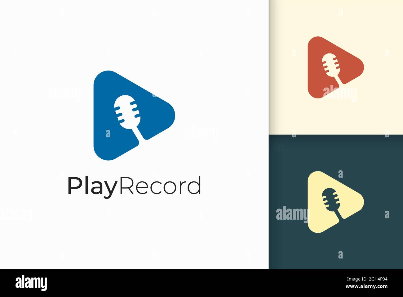 Simple mic logo with play shape for podcast or studio Stock Vector