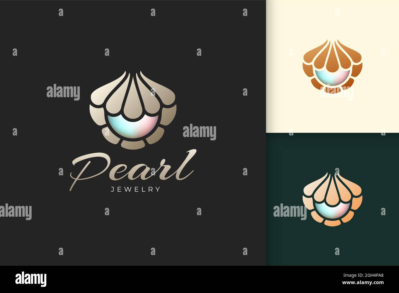Luxury pearl logo with shell or clam shape represent jewelry and gem Stock Vector
