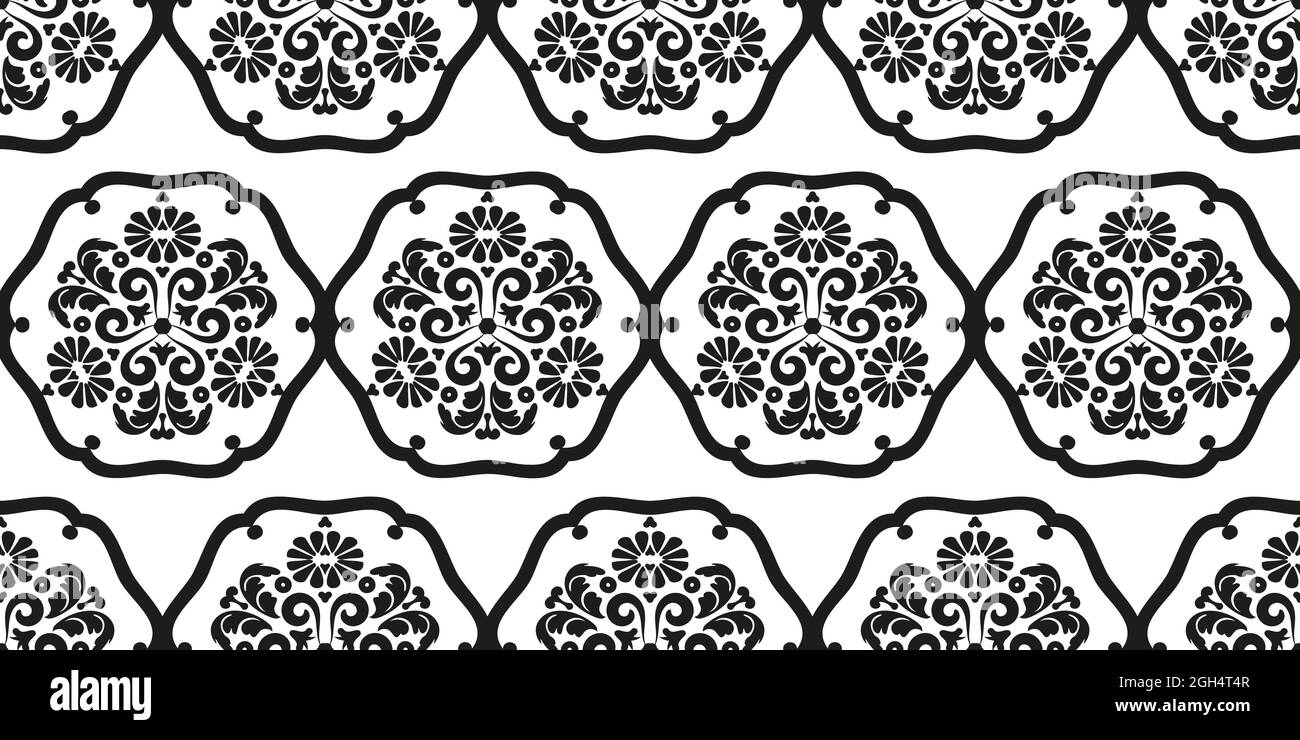 Damask geometric seamless pattern. Rich lace ornament for textiles, wallpapers or scrapbooking