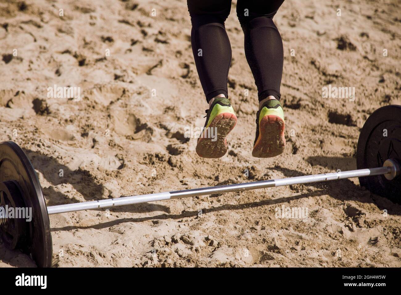 outdoor CrossFit competition, one of the competition exercises a woman