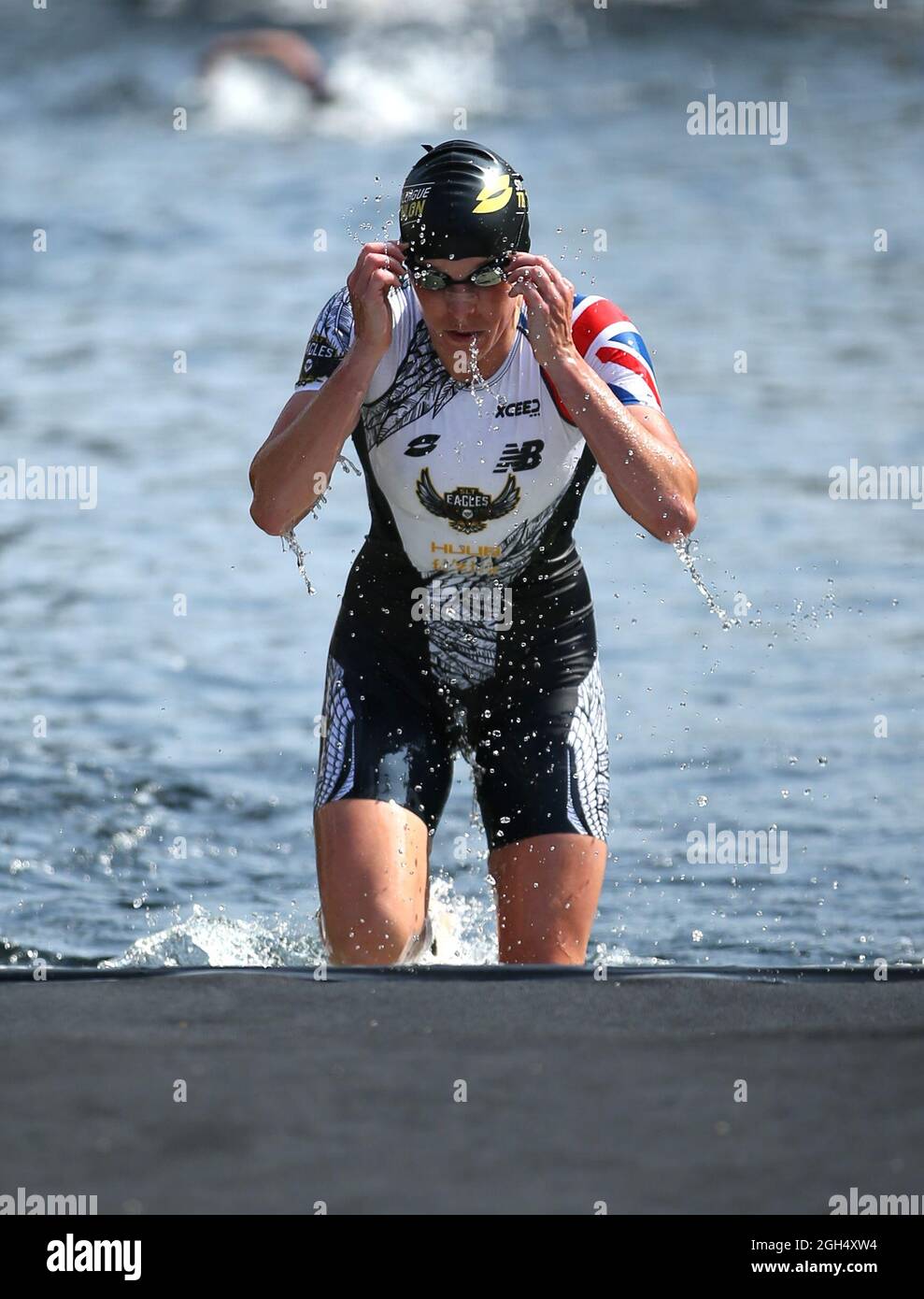 Eagles' Jessica Learmonth transitions from swimming to running during the women's race during the Super League Triathlon Championship 2021 in London. Picture date: Sunday September 5, 2021. Stock Photo