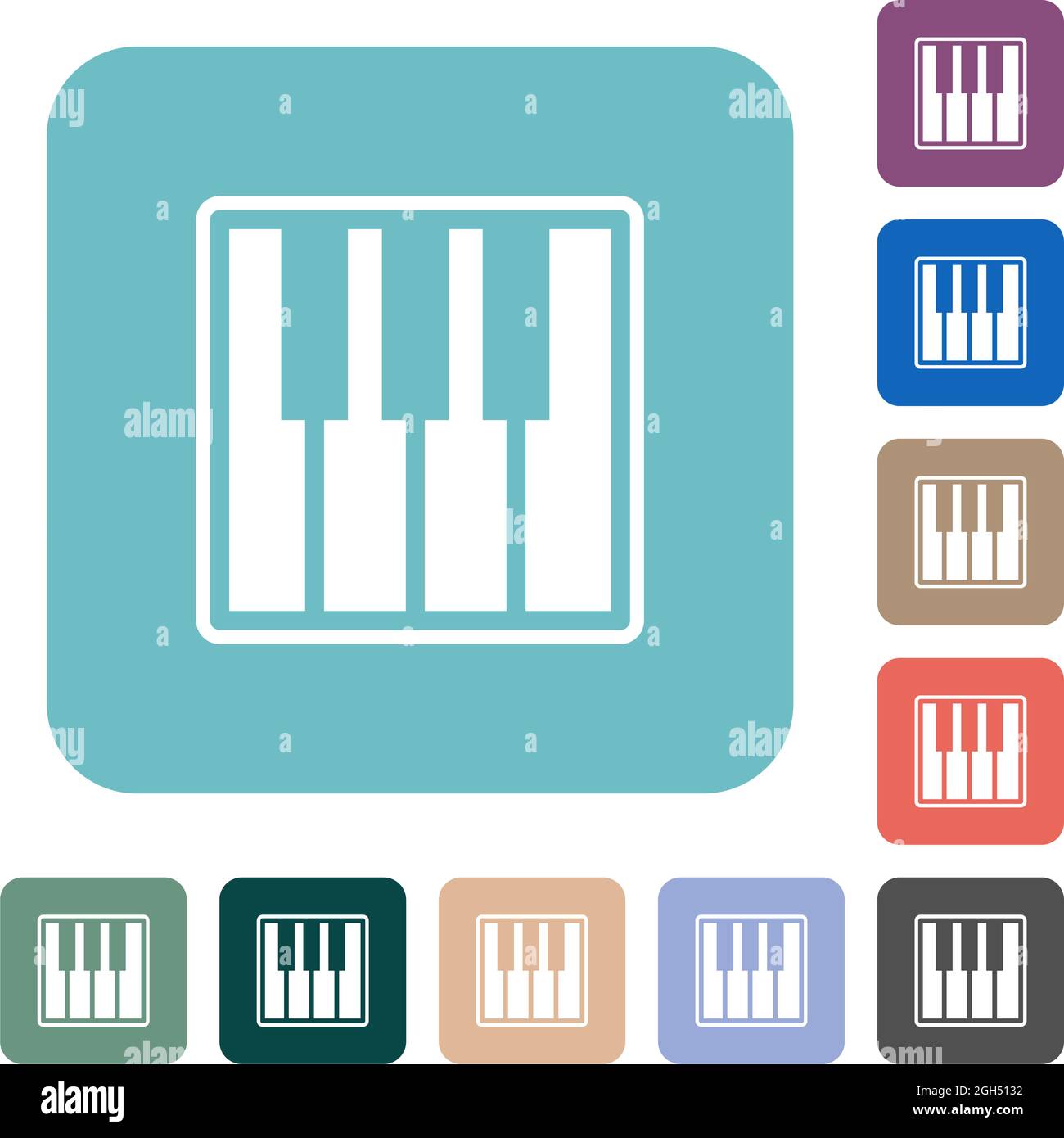 Piano keyboard alternate white flat icons on color rounded square ...