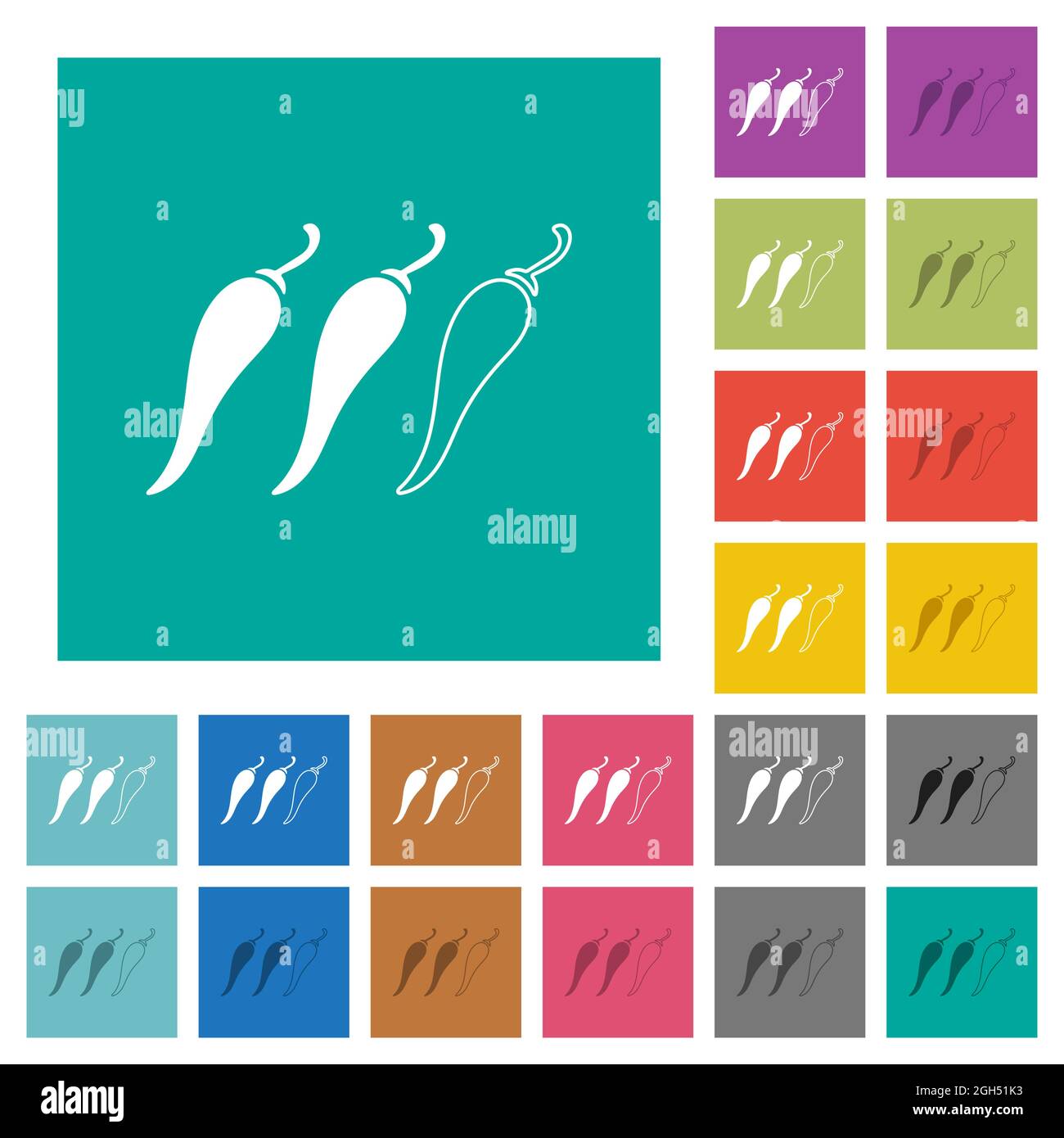 Spicy chili pepper level multi colored flat icons on plain square ...