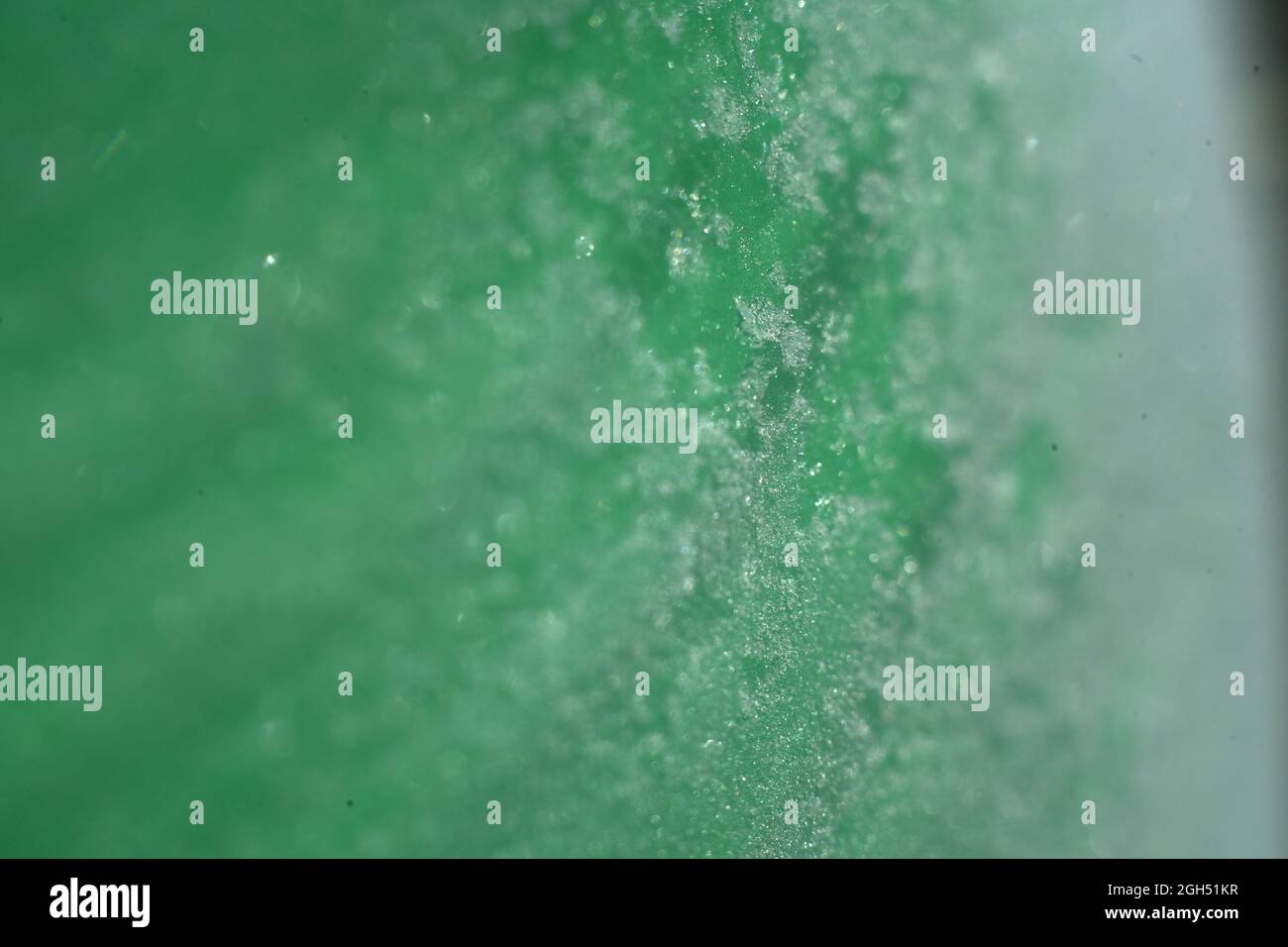 frig snow on green bottle with selective focus Stock Photo