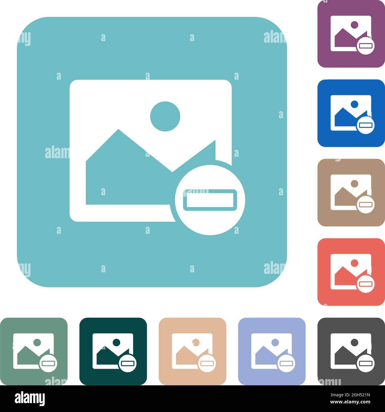 Remove image white flat icons on color rounded square backgrounds Stock Vector