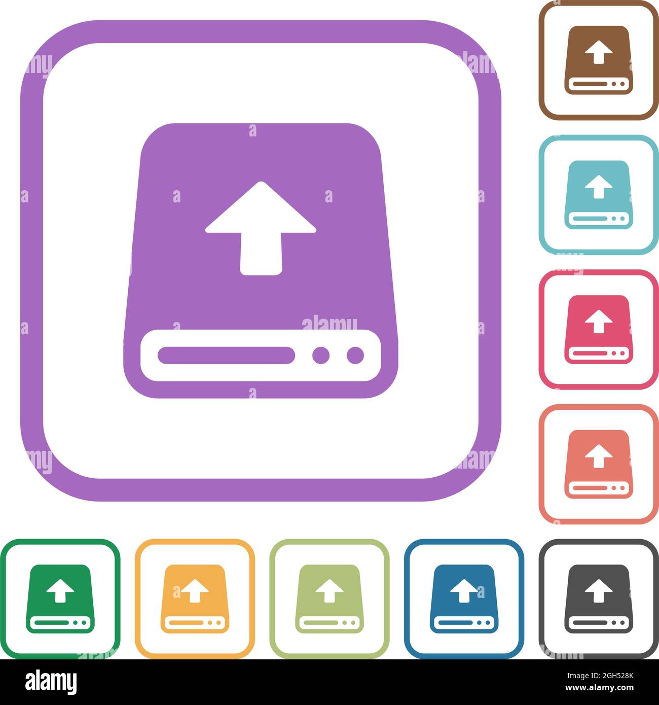 Upload from hard disk simple icons in color rounded square frames on white background Stock Vector