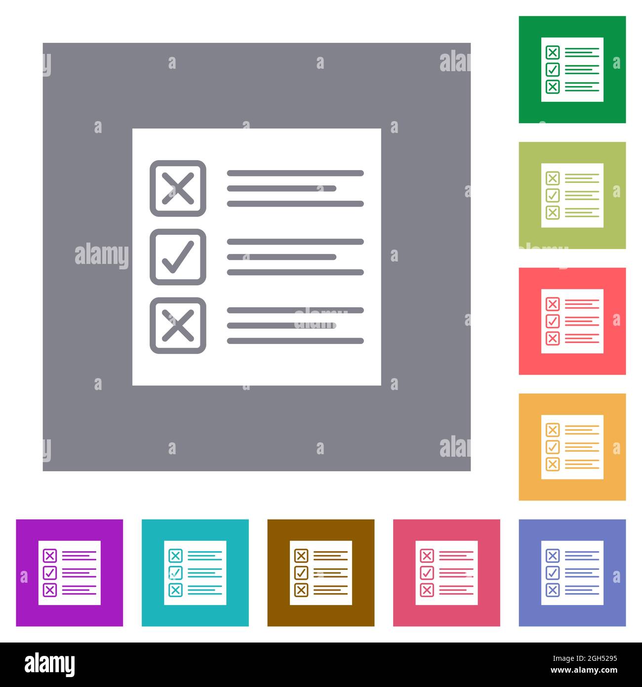 Questionnaire paper solid flat icons on simple color square backgrounds Stock Vector