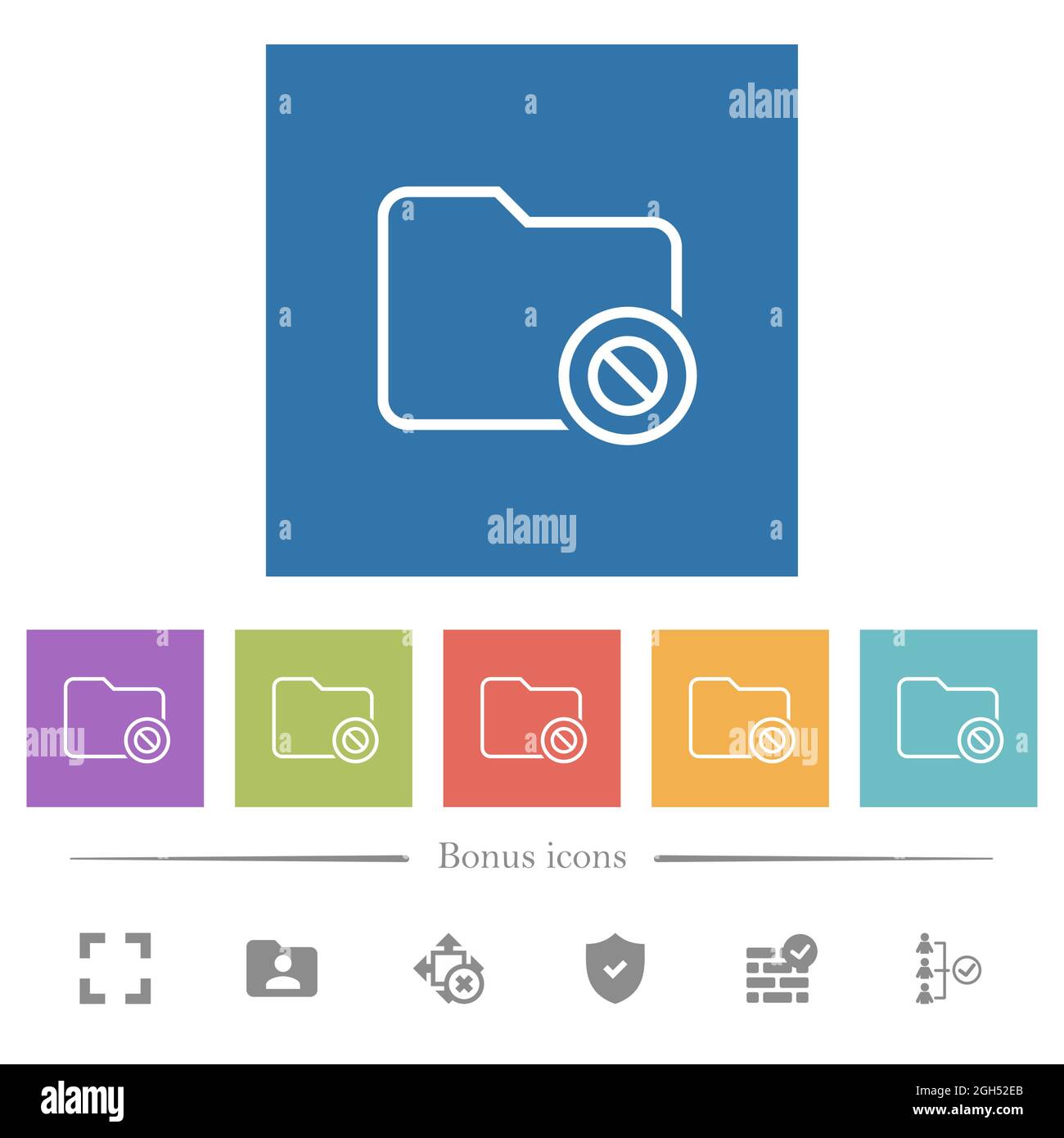 Directory disabled outline flat white icons in square backgrounds. 6 ...