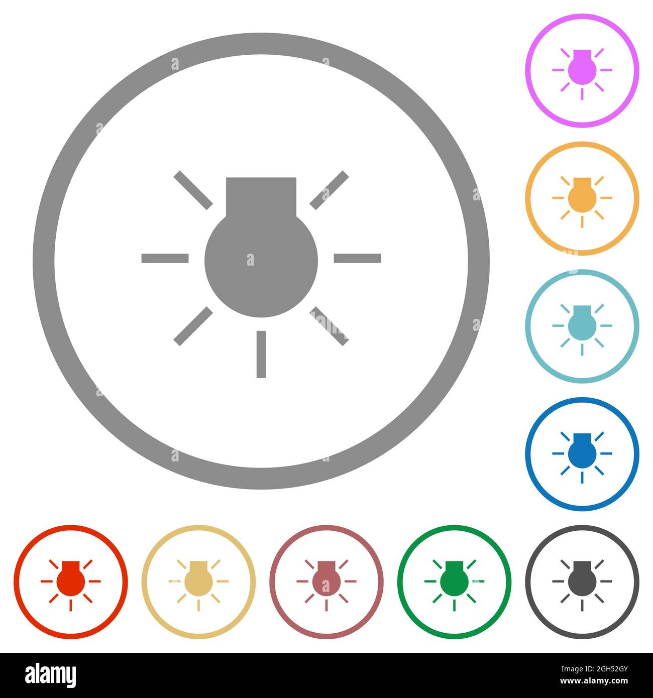 Car parking lights indicator flat color icons in round outlines on