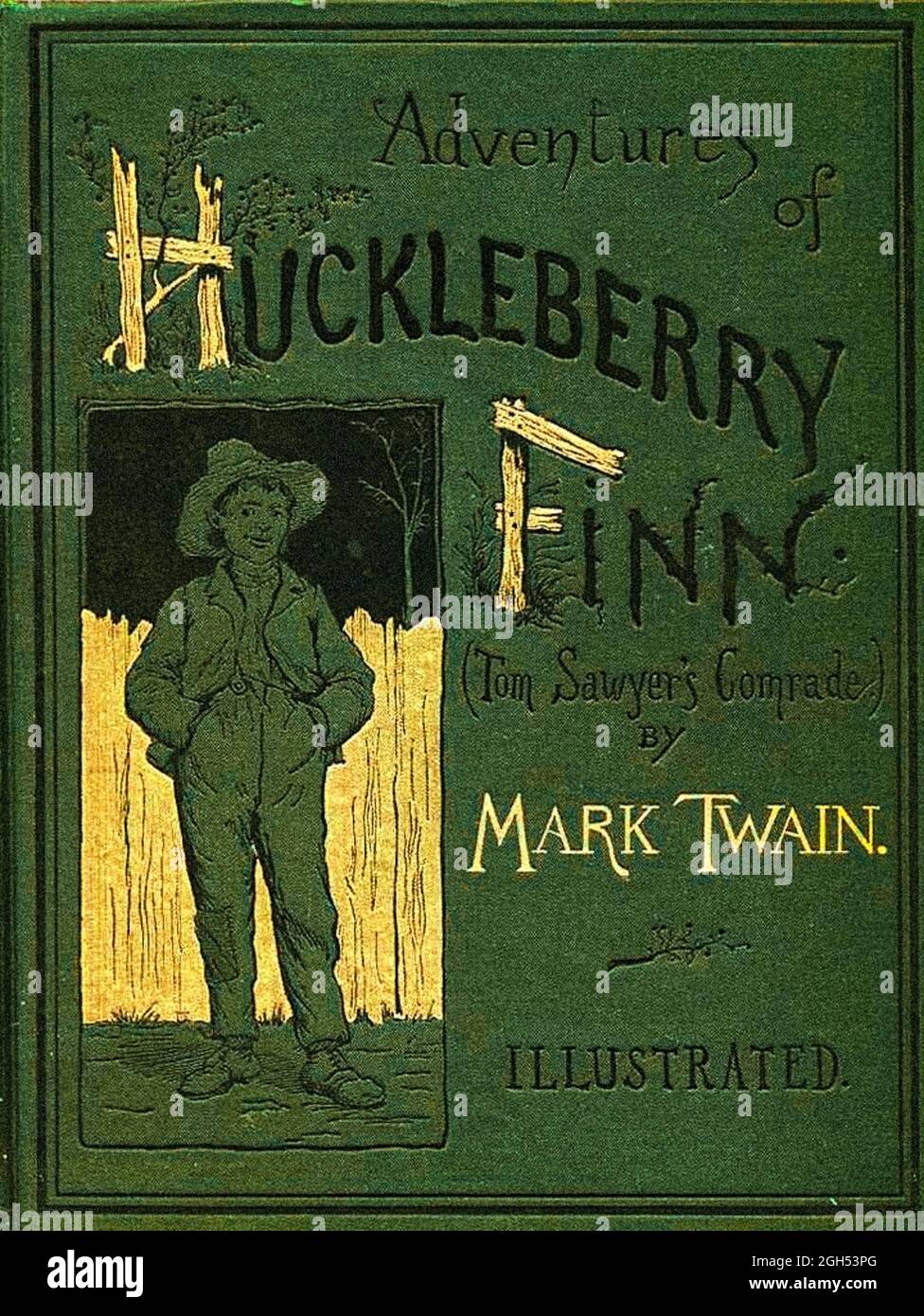 Cover of the book «Adventures of Huckleberry Finn» by Mark Twain, 1884 Stock Photo
