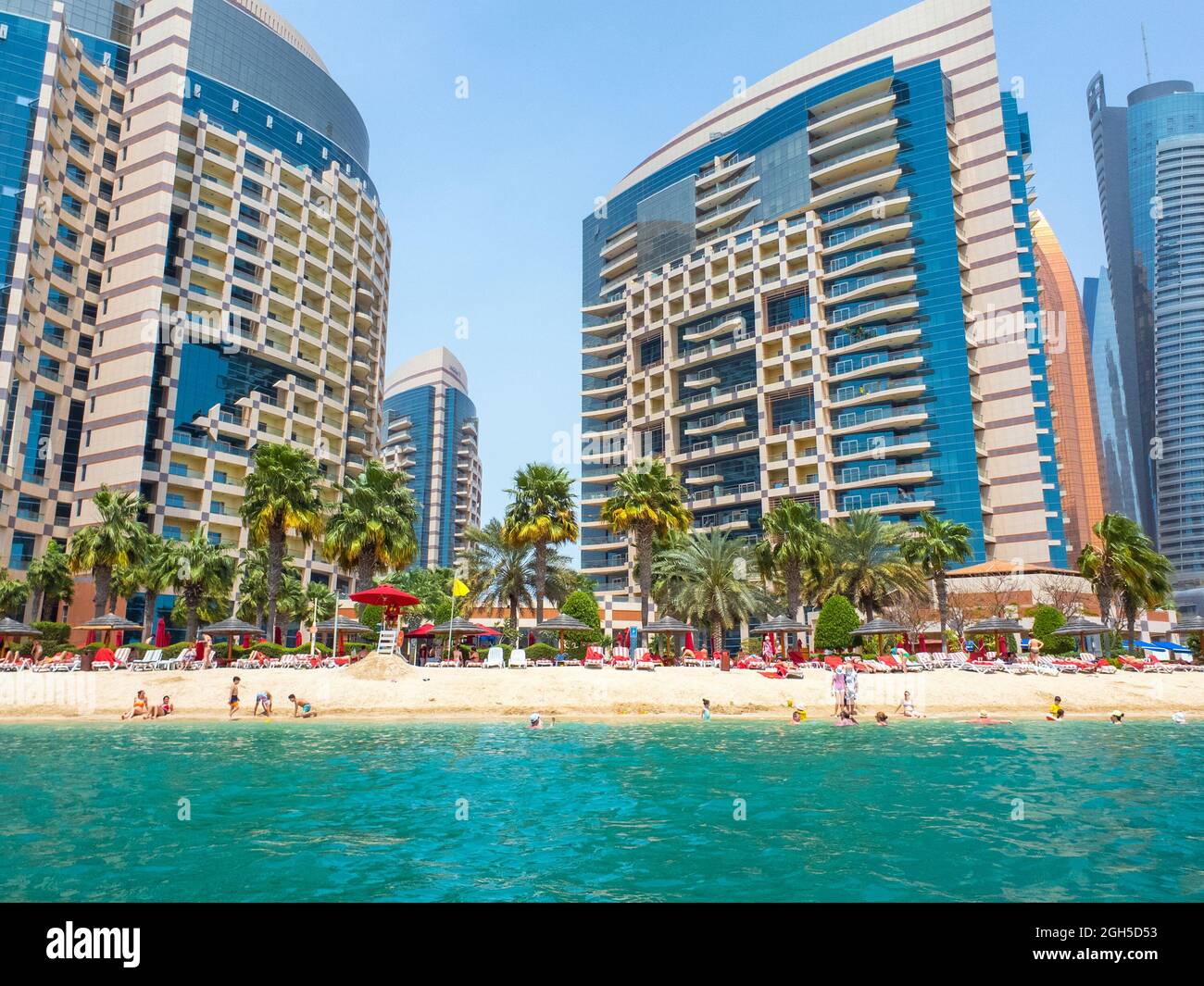 Abu Dhabi, UAE - April 1. 2019. The Beach and Khalidiya Palace Rayhaan by Rotana hotel Stock Photo