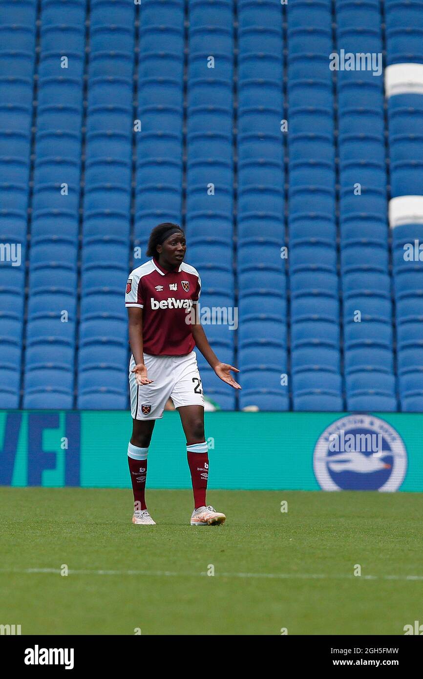 Brighton And Hove, UK. 05th Sep, 2021. RED CARD: Hawa Cissoko of West Ham United Women is bemused at being sent off during the FA Women's Super League 1 match between Brighton & Hove Albion Women and West Ham United Women at the American Express Community Stadium, Brighton and Hove, England on 5 September 2021. Photo by Carlton Myrie. Editorial use only, license required for commercial use. No use in betting, games or a single club/league/player publications. Credit: UK Sports Pics Ltd/Alamy Live News Stock Photo