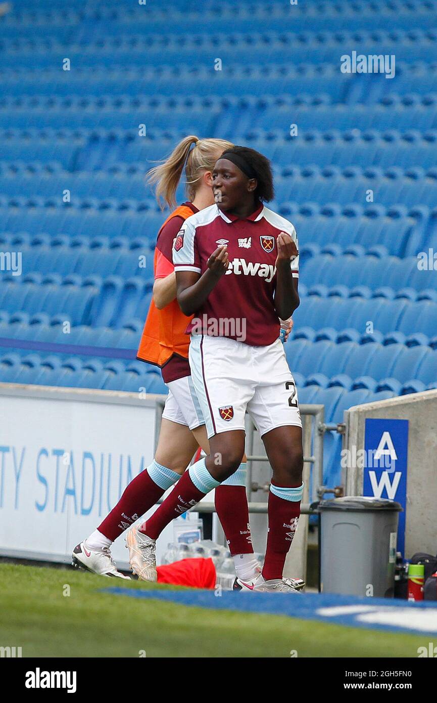 Brighton And Hove, UK. 05th Sep, 2021. RED CARD: Hawa Cissoko of West Ham United Women continues to argue the sending off during the FA Women's Super League 1 match between Brighton & Hove Albion Women and West Ham United Women at the American Express Community Stadium, Brighton and Hove, England on 5 September 2021. Photo by Carlton Myrie. Editorial use only, license required for commercial use. No use in betting, games or a single club/league/player publications. Credit: UK Sports Pics Ltd/Alamy Live News Stock Photo
