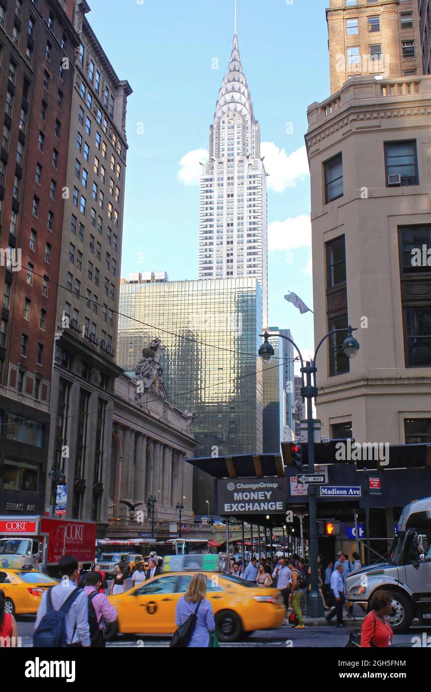 New York, USA - August 6, 2014: Chrysler building viewed from Madison Avenue in New York City Stock Photo