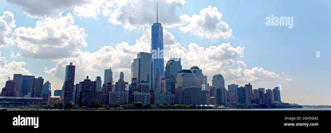 NEW YORK, USA - Auguste 5, 2014: Skyline of Manhattan viewed from Hudson river Stock Photo
