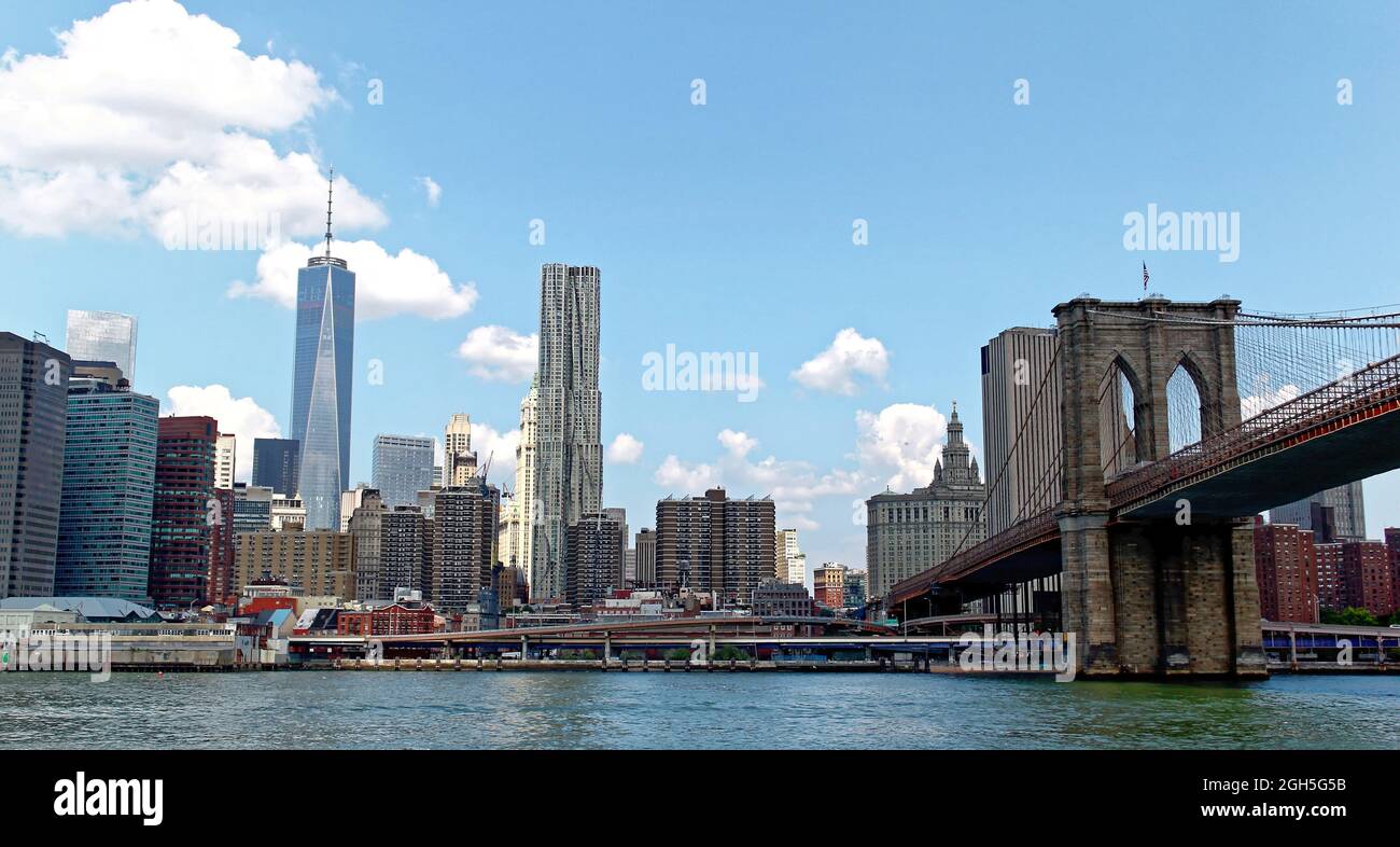 NEW YORK, USA - Auguste 5, 2014: Skyline of Manhattan viewed from East river Stock Photo