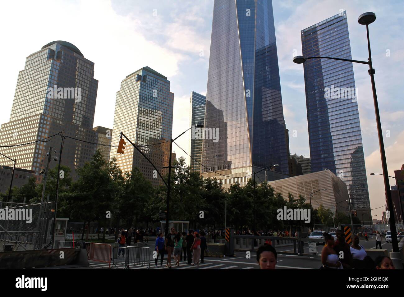 New York City, USA, One World trade Center and buildings near National September 11 Memorial, August 8, 2017 Stock Photo