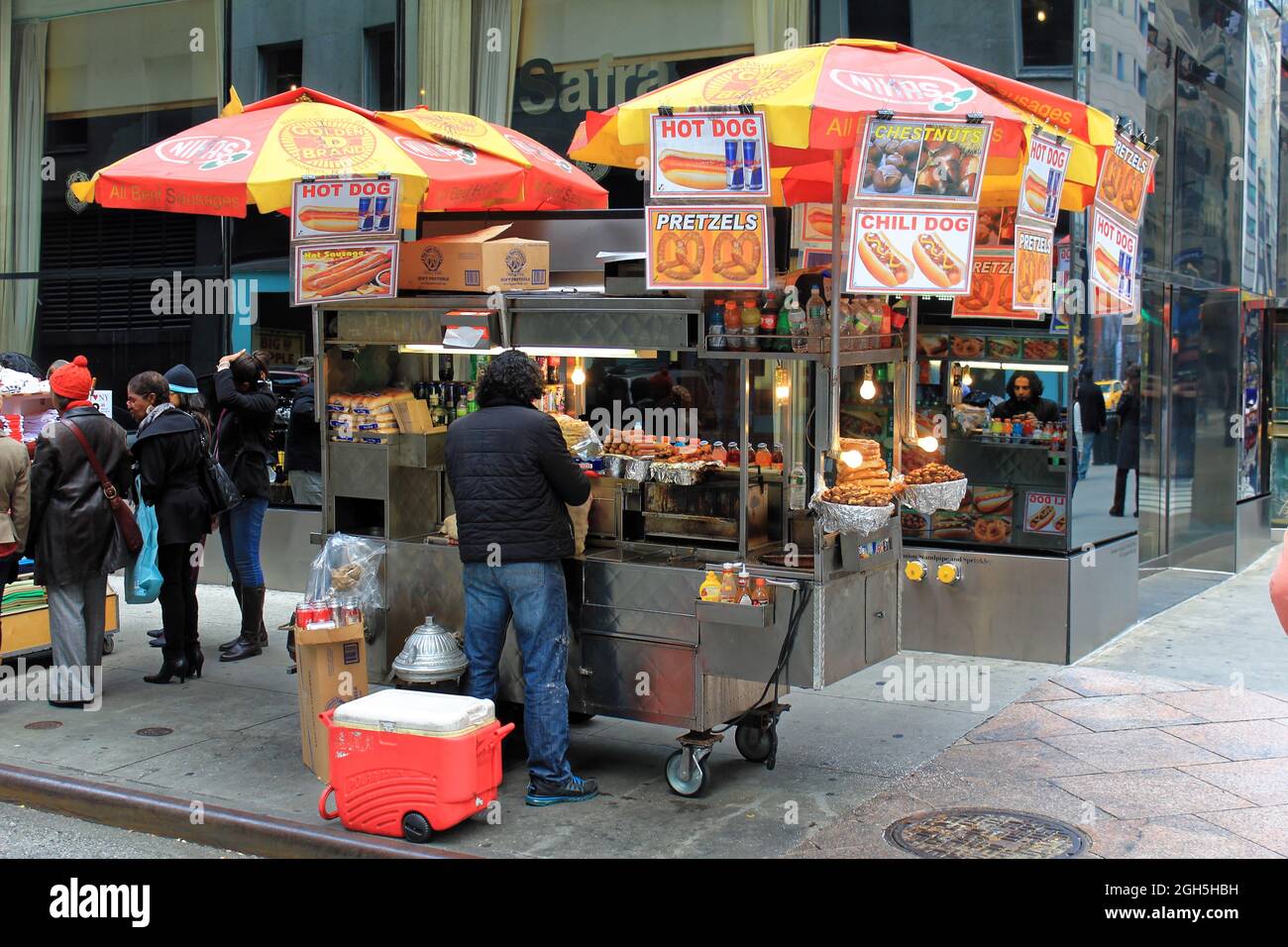 New York, USA November 20 Food vending carts on the street in