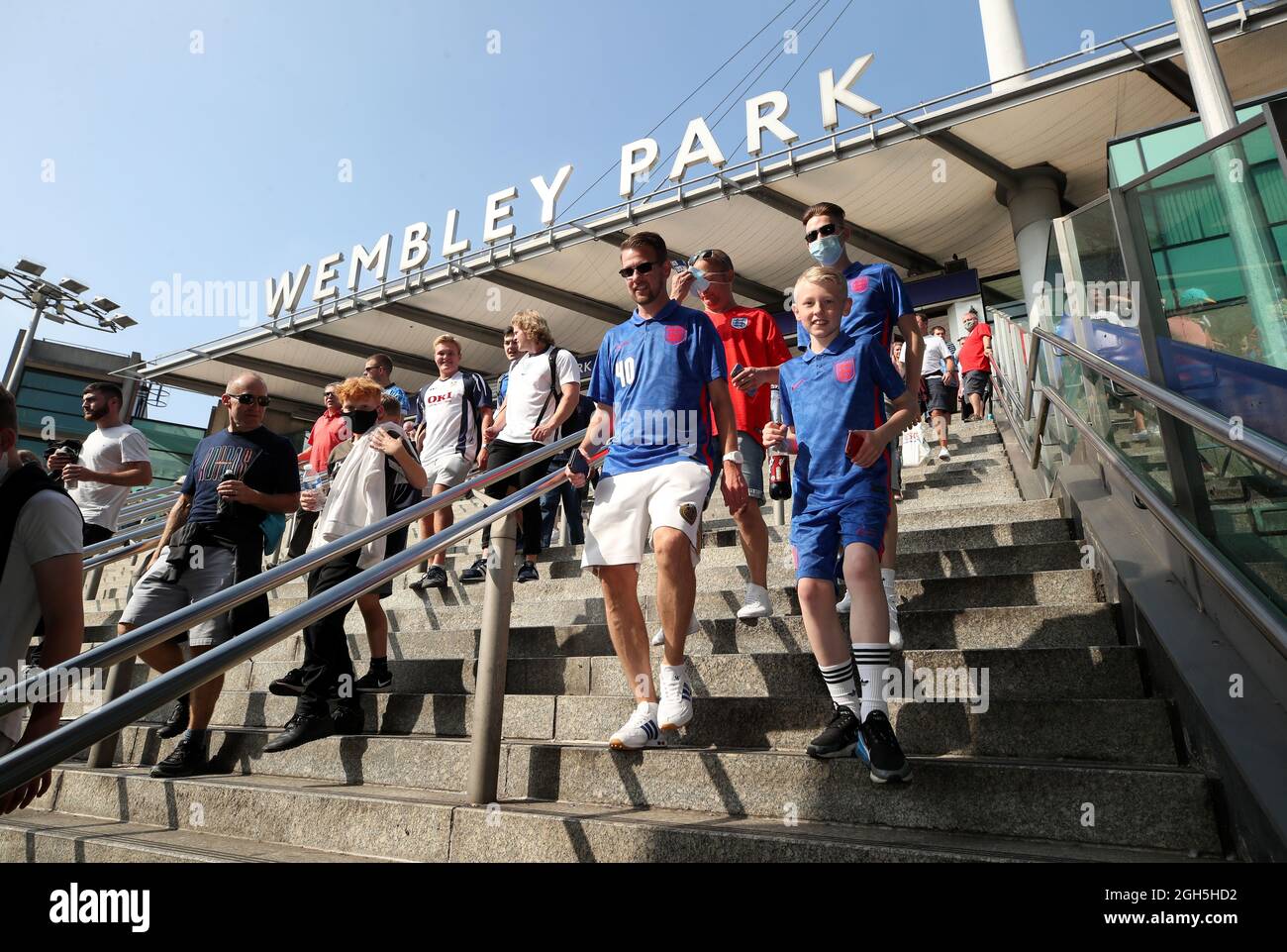 England fans after getting off the tube at Wembley Park station before