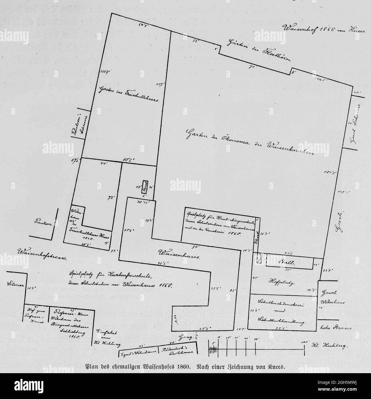 Plan des ehemaligen  Waisenhofes 1860 or  Floor Plan of the former Orphanage 1860, engraving 1899, Kiel, Schleswig-Holstein, Germany, Stock Photo