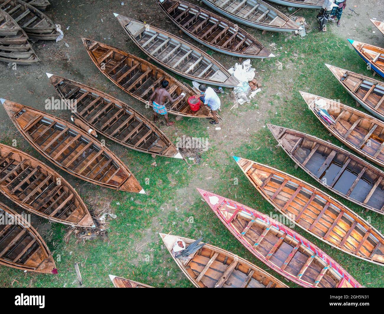 Aerial view of Persons from Savar and Aminbazar arriving at Market 