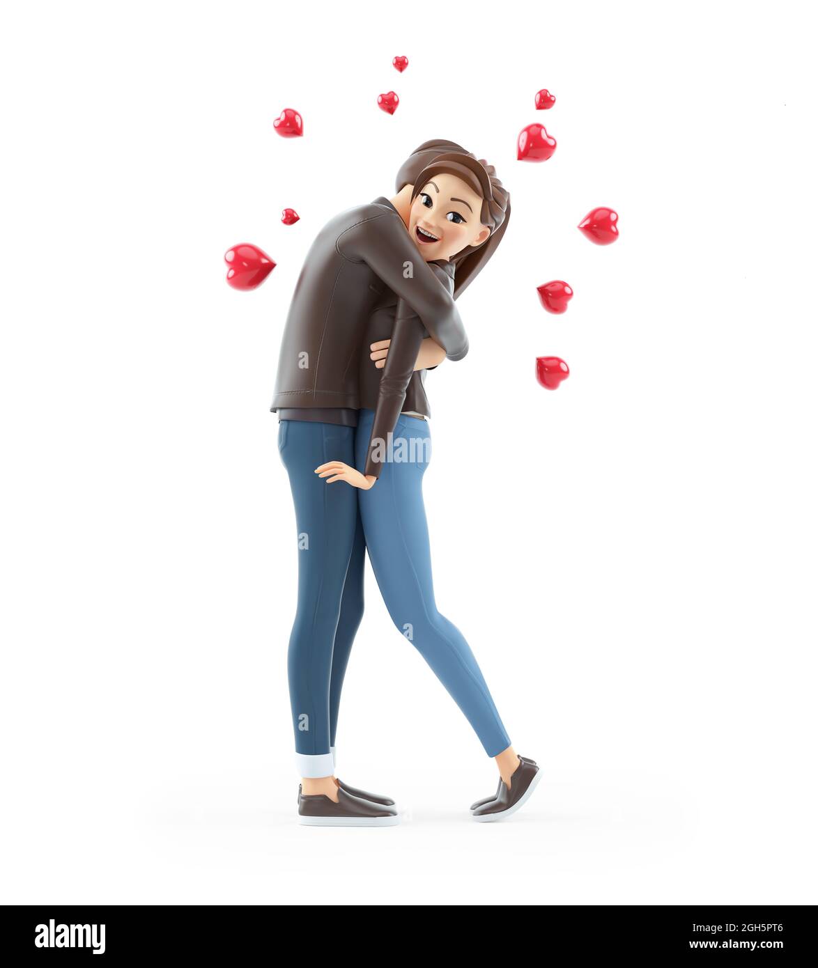 3d cartoon couple in love hugging, illustration isolated on white ...