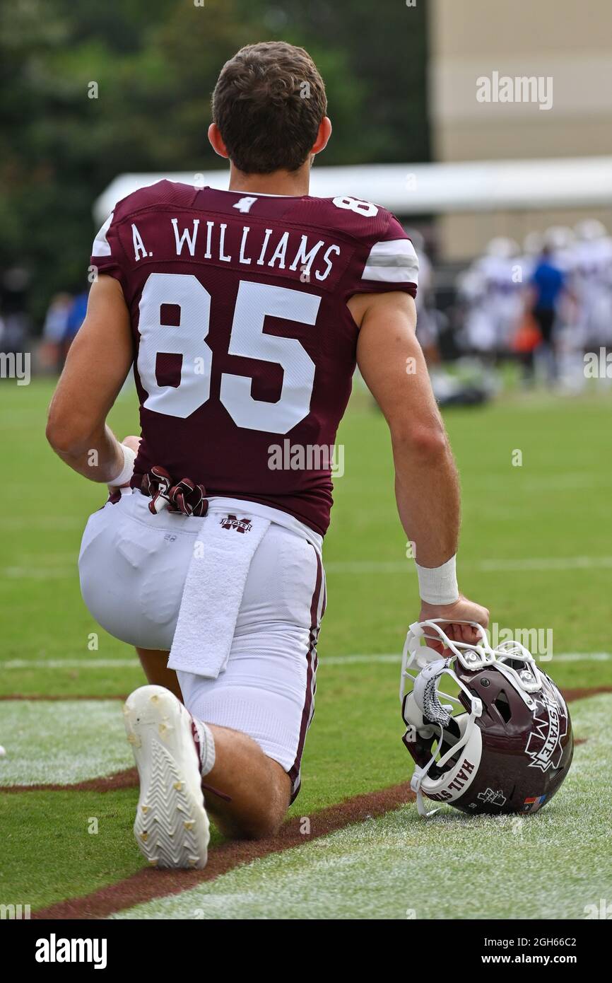 Starkville, MS, USA. 04th Sep, 2021. Mississippi State Bulldogs wide receiver Austin Williams (85) during the NCAA football game between the Louisiana Tech Bulldogs and the Mississippi State Bulldogs at Davis Wade Stadium in Starkville, MS. Credit: Kevin Langley/CSM/Alamy Live News Stock Photo