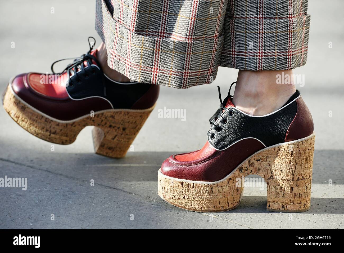 Cork plate-forme shoes - StreetStyle at Paris Fashion Week - Paris - France  Stock Photo - Alamy