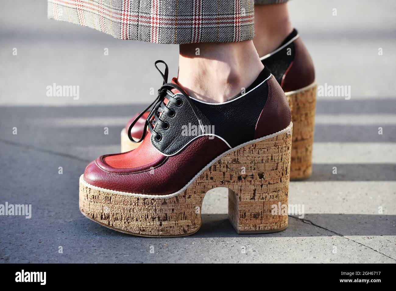 Cork plate-forme shoes - StreetStyle at Paris Fashion Week - Paris - France  Stock Photo - Alamy