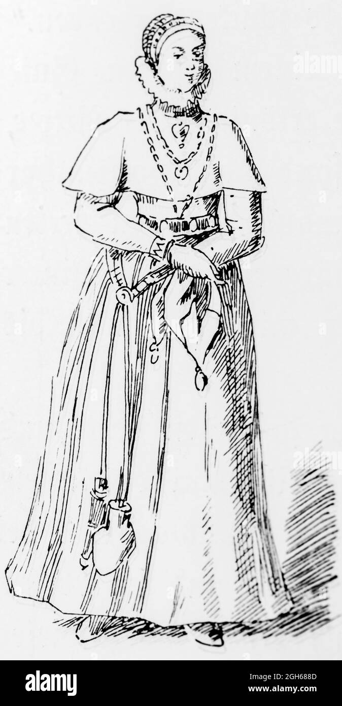 Lady of the nobility dessed in the fashion her befitting rank, historic engraving of 1899, Kiel, Schleswig-Holstein, North Germany, Stock Photo